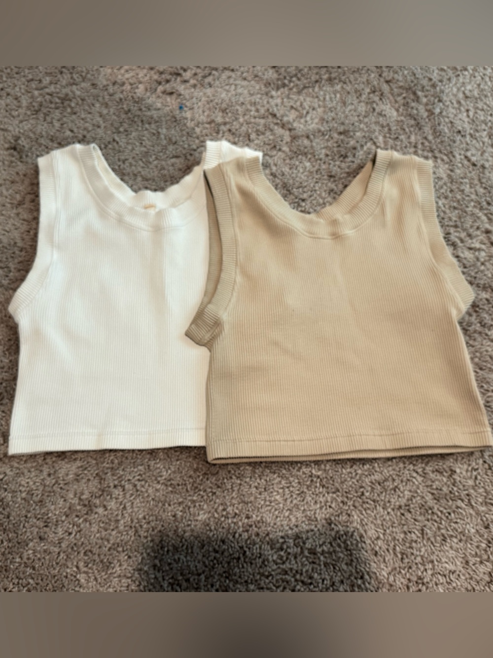 By Together Cream and White Ribbed Cropped Tank Top Set